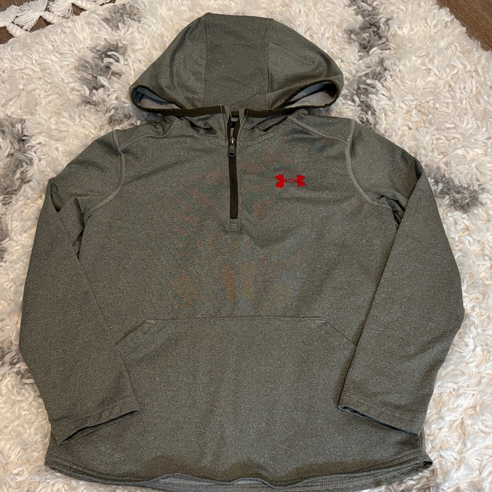 Under Armour Olive-Gray Hoodie with Red Accents